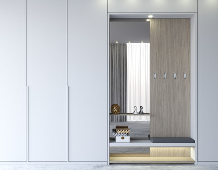 Modern white wardrobe and minimalist doors furnitureの写真素材