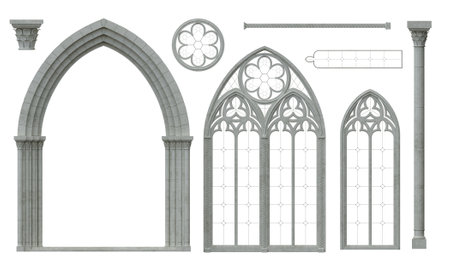 Set of gothic cathedral window elementsの写真素材
