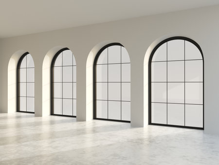 Modern arched black loft windowの写真素材