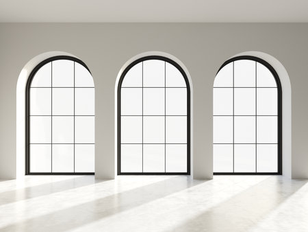 Modern arched black loft windowの写真素材