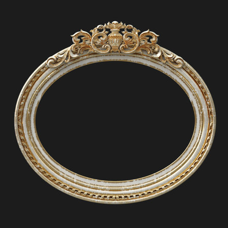 Old shabby gilded oval frameの写真素材