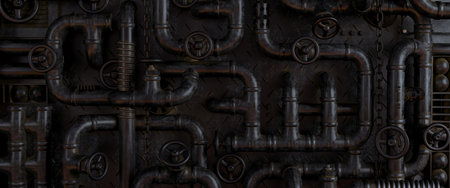 Background dark wall loft steampunk lamp from pipesの写真素材