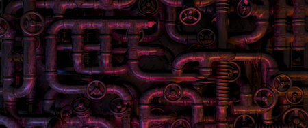 Background dark wall loft steampunk lamp from pipesの写真素材
