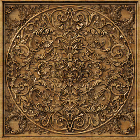 Background wooden carved panel baroque ornamentの写真素材