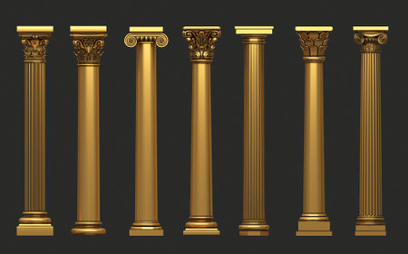 Set of carved golden carpentry pillar elementsの写真素材