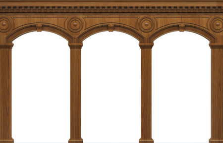 Wooden antique wall arcade backgroundの写真素材
