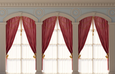 Marble antique wall arcade and curtainの写真素材