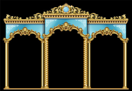 Golden Triumphal arch portal Baroque blue gold arcadeのイラスト素材