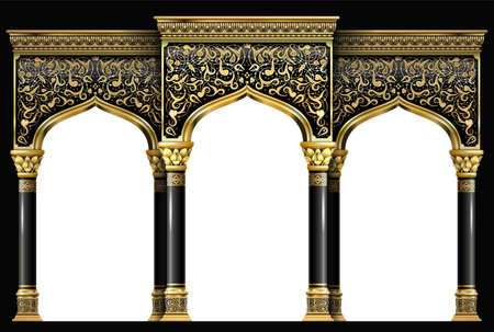 Golden luxury classic arch portal with columnsのイラスト素材