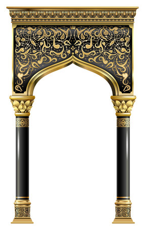 Golden luxury classic arch portal with columnsのイラスト素材