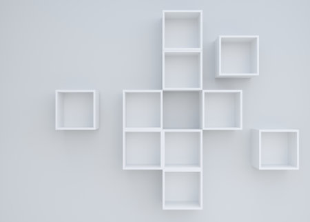 Wall background of furniture showcase shelvesの写真素材