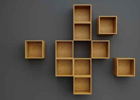 Wall background of furniture showcase shelvesの写真素材
