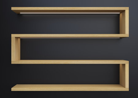 Wall background of furniture showcase shelvesの写真素材