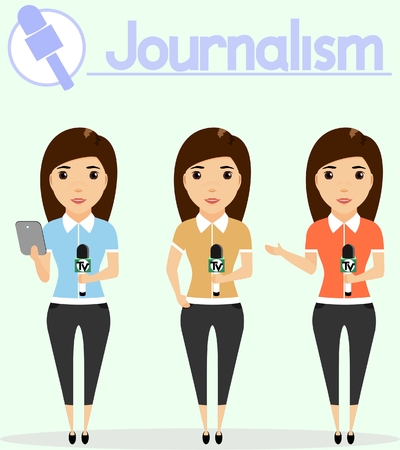 Journalism. Woman journalist with a microphone in his hand.のイラスト素材