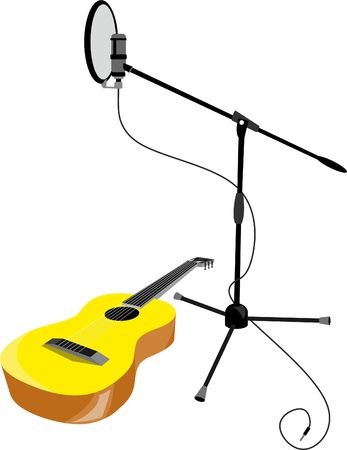acoustic guitar and a professional microphoneのイラスト素材