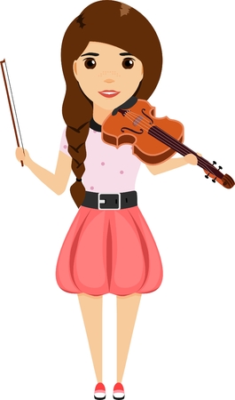 The concept of a young girl playing the violin. Happy girl. Cartoon illustration. Isolated on a white background.のイラスト素材