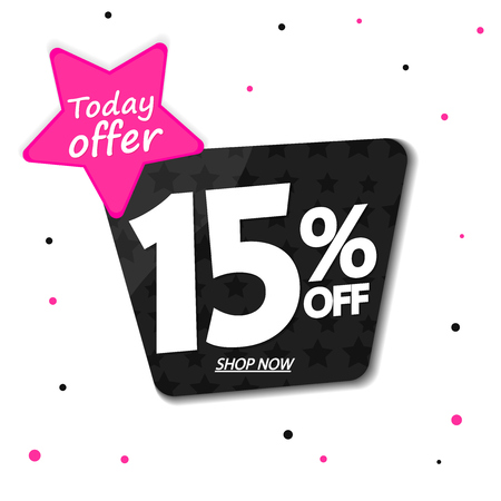 Sale 15% off, discount banner design template, today offer, promo tag, vector illustrationのイラスト素材