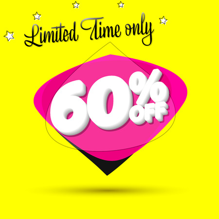 Sale 60% off, bubble banner design template, discount tag, limited time only, vip offer, app icon, vector illustrationのイラスト素材