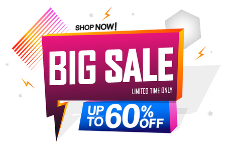 Speech bubble banner design template, up to 60% off, flash discount tag, vector illustrationのイラスト素材