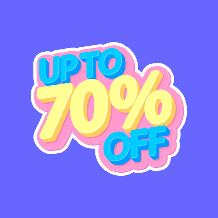 Sale tag, up to 70% off, isolated sticker, poster design, discount banner, vector illustrationのイラスト素材