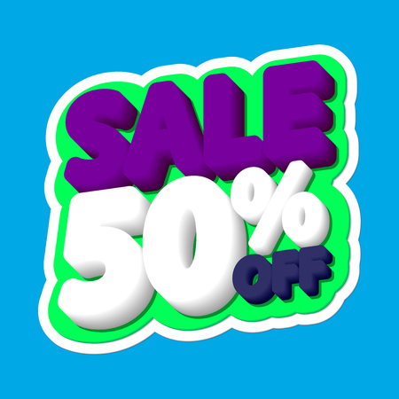 Sale tag, 50% off, isolated sticker, poster design template, discount banner, vector illustrationのイラスト素材