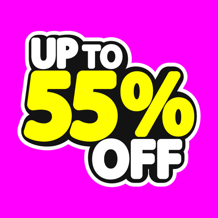 Sale tag, up to 55% off, sticker, poster banner design, discount banner, vector illustrationのイラスト素材