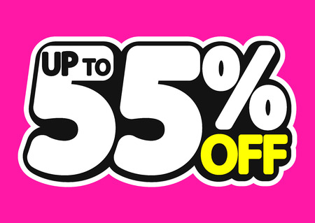 Sale tag, up to 55% off, sticker, poster banner design, discount banner, vector illustrationのイラスト素材