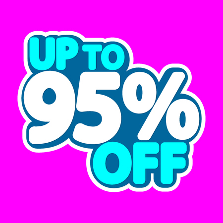 Sale tag, up to 95% off, sticker, poster banner design, discount banner, vector illustrationのイラスト素材