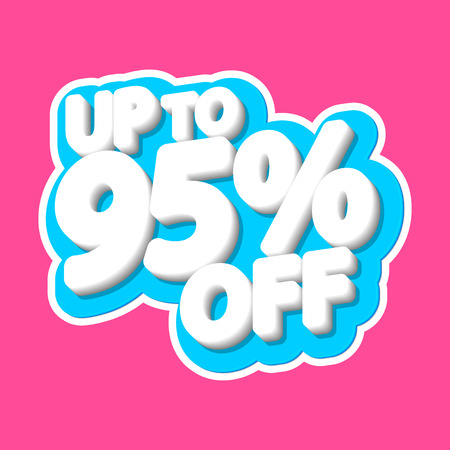 Sale tag, up to 95% off, sticker, poster banner design, discount banner, vector illustrationのイラスト素材