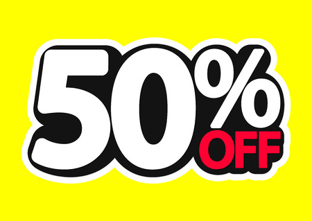 Sale tag, 50% off, isolated sticker, poster design template, discount banner, vector illustrationのイラスト素材