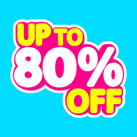 Sale tag, up to 80% off, sticker, poster banner design, discount banner, vector illustrationのイラスト素材