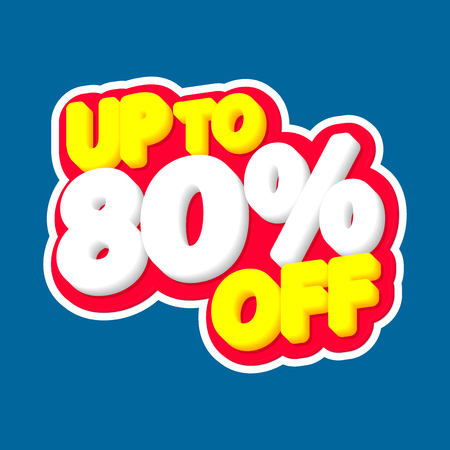 Sale tag, up to 80% off, sticker, poster banner design, discount banner, vector illustrationのイラスト素材