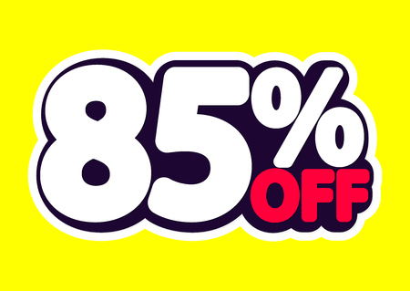 Sale tag, 85% off, isolated sticker, poster design template, discount banner, vector illustrationのイラスト素材