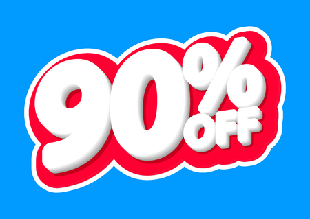 Sale tag, 90% off, isolated sticker, poster design, discount banner, vector illustrationのイラスト素材