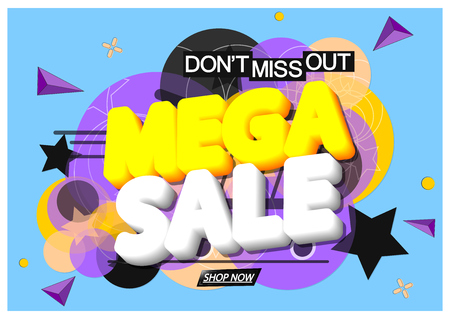 Mega Sale, promotion banner design template, dont miss out, discount tag, vector illustrationのイラスト素材
