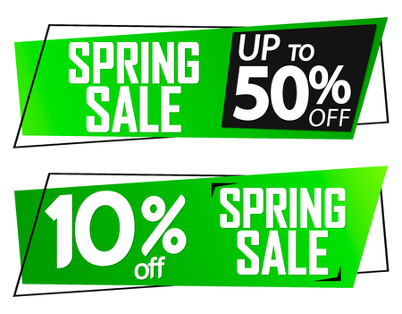 Spring Sale banners, up to 10 and 50% off, discount tags design template, vector illustrationのイラスト素材