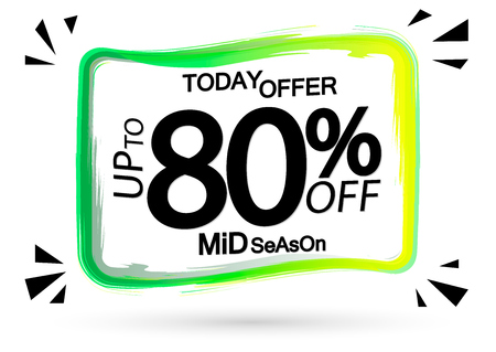 Sale up to 80% off, banner offer template, discount tag, today offer, mid season, app icon, vector illustrationのイラスト素材