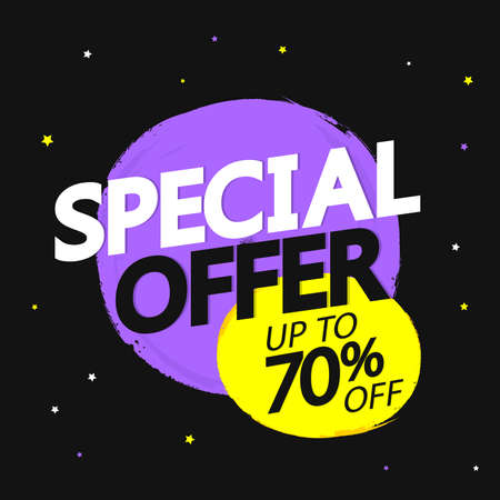 Special offer, sale banner design template, up to 70% off, discount tag, app icon, vector illustrationのイラスト素材