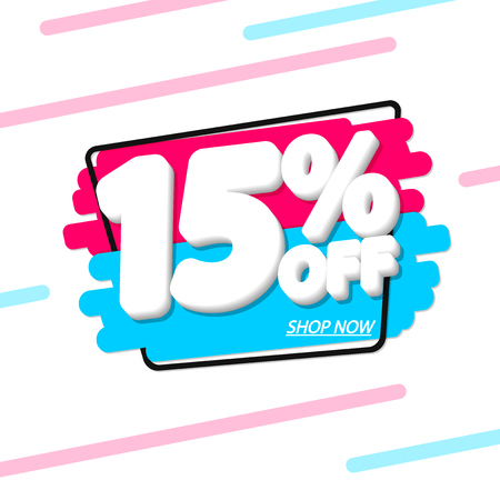 Sale 15% off, discount banner design template, extra promo tag, vector illustrationのイラスト素材