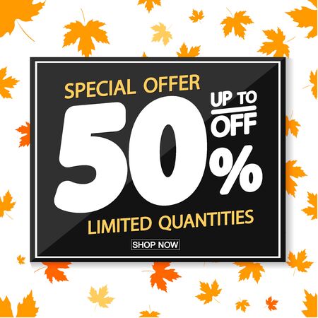 Autumn Sale 50% off, poster design template, special offer, vector illustrationのイラスト素材