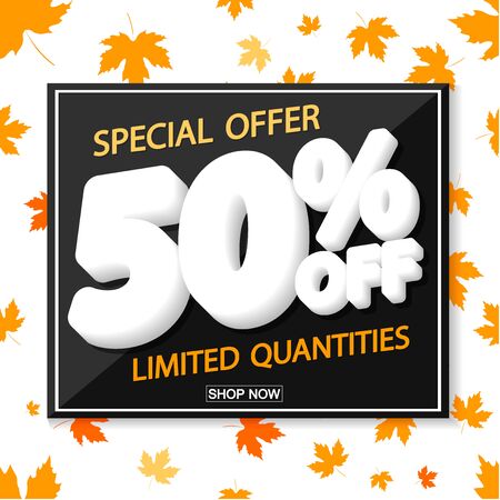 Autumn Sale 50% off, poster design template, special offer, vector illustrationのイラスト素材