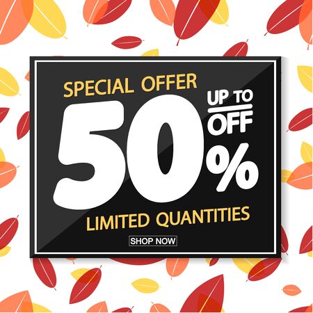 Autumn Sale 50% off, poster design template, special offer, vector illustrationのイラスト素材
