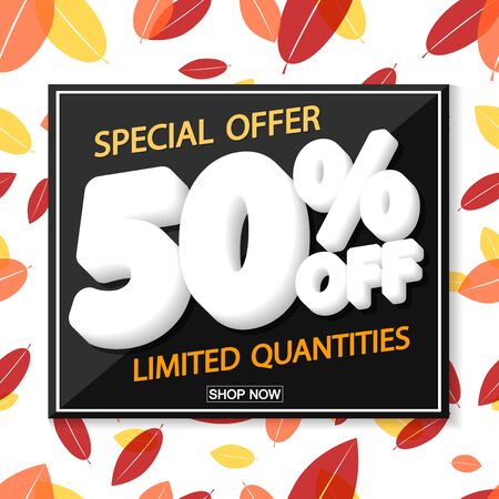 Autumn Sale 50% off, poster design template, special offer, vector illustrationのイラスト素材