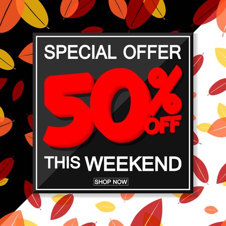 Autumn Sale 50% off, poster design template, special offer, vector illustrationのイラスト素材
