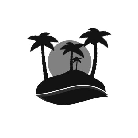 Island icon, palm trees with sun, flat design template, vector illustrationのイラスト素材