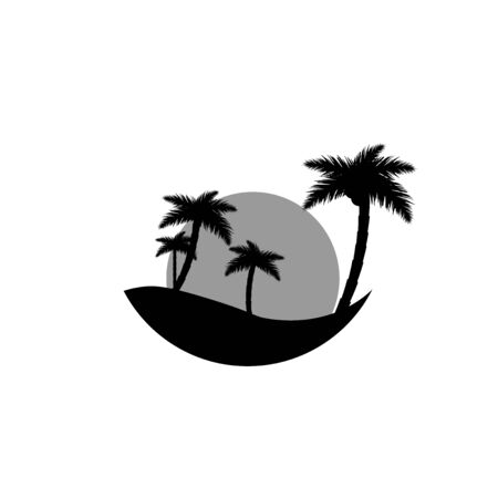 Island icon, palm trees with sun, flat design template, vector illustrationのイラスト素材