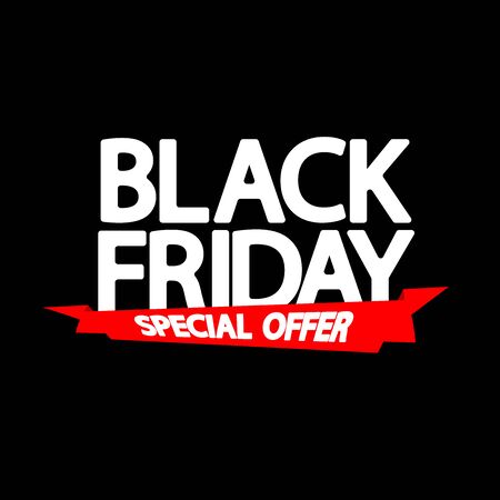 Black Friday Sale, red ribbon, poster design template, special offer, vector illustrationのイラスト素材