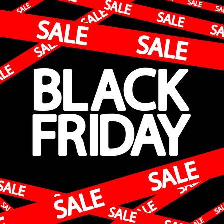 Black Friday Sale, red ribbon, poster design template, final season offer, vector illustrationのイラスト素材