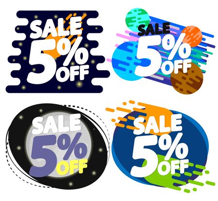 Set Sale 5% off, discount banners design template, extra promo tags, space offers, vector illustrationのイラスト素材