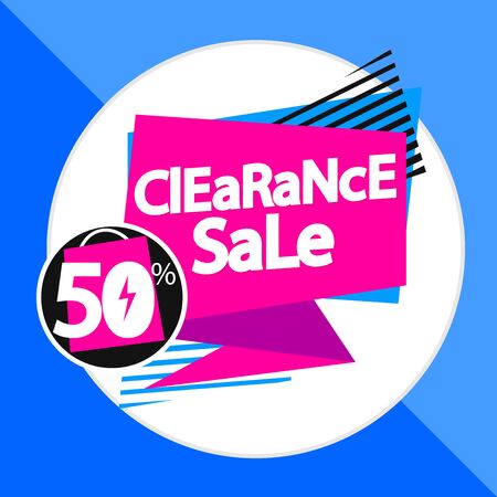 Clearance Sale 50% off, offer tag, discount banner design template, vector illustrationのイラスト素材